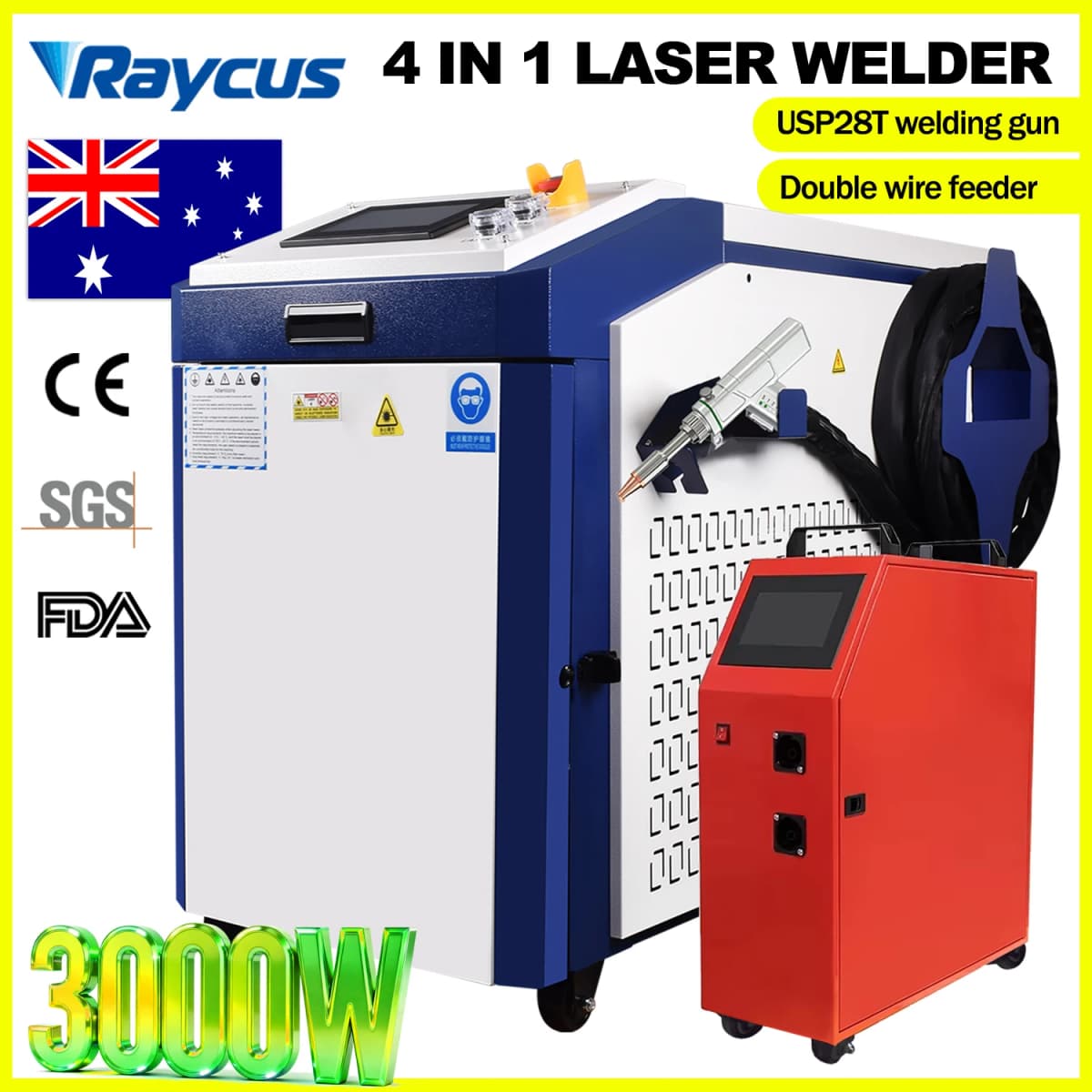 3000W Raycus 4 IN 1 Laser Welder SUP28T Laser Gun Handheld Laser Welding Cutting Cleaning Soldering Machine for Metal