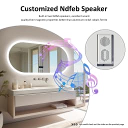 Oval LED Bathroom Mirror with Bluetooth Speaker Backlit Dimmable Wall Vanity Mirror, Digital Display, Antifog, 50x80cm, 120x60cm