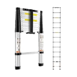SucceBuy Telescoping Ladder 12.5 FT Aluminum One-Button Retraction Collapsible Extension 375 LBS Capacity w/Non-Slip for RV Home