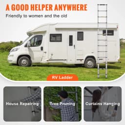 SucceBuy Telescoping Ladder 12.5 FT Aluminum One-Button Retraction Collapsible Extension 375 LBS Capacity w/Non-Slip for RV Home