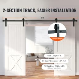 SucceBuy 8 FT Sliding Barn Door Hardware Kit 330LBS Heavy Duty Barn Door Track Kit for Double Doors with Silent Pulley