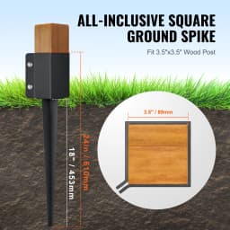 SucceBuy Fence Post Anchor Ground Spike 4 Pack 24 x 4 x 4 Inch Outer Diameter (Inner Diameter 3.5 x3.5 In) Metal Powder Coated