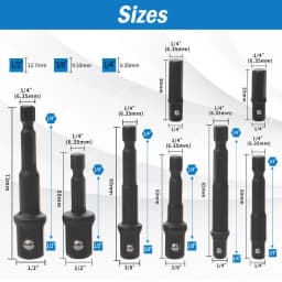 1 set Drill Socket AdaptorSet Impact Nut Driver Hex Extension Bit 1/4" 3/8" 1/2"Tool