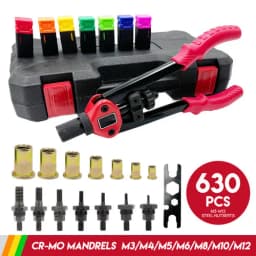 PORIYA Heavy Duty 630pcs Nutsert Tool Kit Rivnut Riveter Rivet Nut Gun M3-12 Mandrels