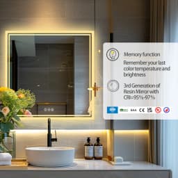 LUVODI Square LED Lighted Bathroom Mirror Wall Mounted Toilet Washroom Sink Dimming Defog Mirror for Shower Shaving Makeup