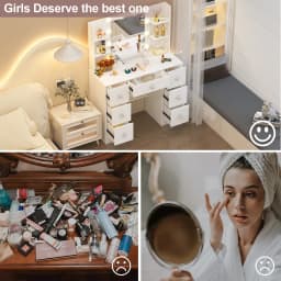 White Large Dressing Table with Dimmable Led Makeup Mirror Vanity Desk, 7 Drawers with Crystal Pulls, Storage Bedroom Furniture