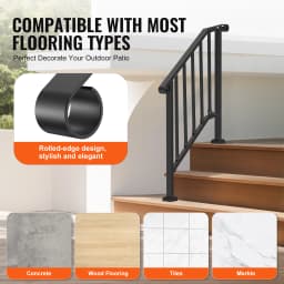 SucceBuy Handrails for Outdoor Steps Stair Hand Rail Kit Transitional Carbon Steel Railings with Installation Kit Concrete Steps