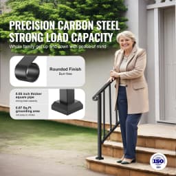 SucceBuy Handrails for Outdoor Steps Stair Hand Rail Kit Transitional Carbon Steel Railings with Installation Kit Concrete Steps