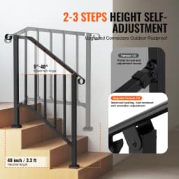 SucceBuy Handrails for Outdoor Steps Stair Hand Rail Kit Transitional Carbon Steel Railings with Installation Kit Concrete Steps