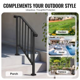 SucceBuy Handrails for Outdoor Steps Stair Hand Rail Kit Transitional Carbon Steel Railings with Installation Kit Concrete Steps