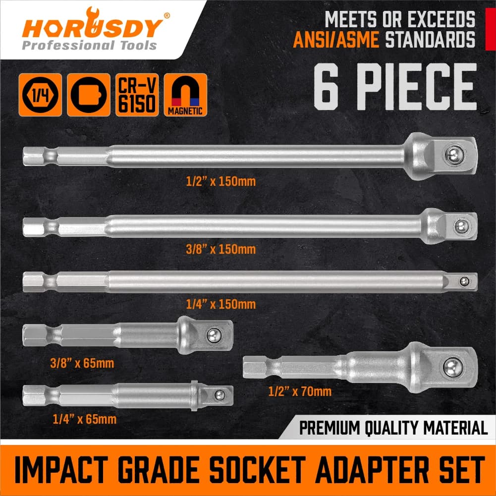 HORUSDY 6Pc Drill Socket Adapter Set Long Short Combination Extension Impact Nut Driver