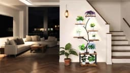 Vintage Plant Holder with LED Grow Lights Tall Multilayer Flower Stand Rack