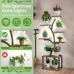 Vintage Plant Holder with LED Grow Lights Tall Multilayer Flower Stand Rack