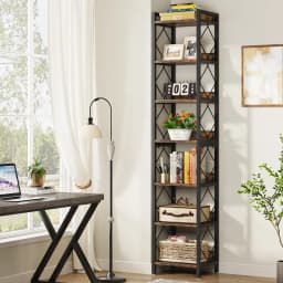 Tribesigns 200 cm Extra Tall Narrow Bookshelf, 7 Tier Skinny Book Shelf for Small Spaces, Freestanding Display Corner Shelf, Mul