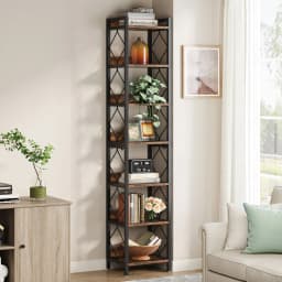 Tribesigns 200 cm Extra Tall Narrow Bookshelf, 7 Tier Skinny Book Shelf for Small Spaces, Freestanding Display Corner Shelf, Mul