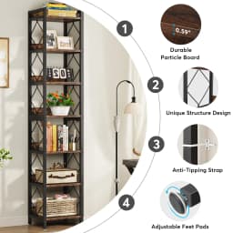 Tribesigns 200 cm Extra Tall Narrow Bookshelf, 7 Tier Skinny Book Shelf for Small Spaces, Freestanding Display Corner Shelf, Mul