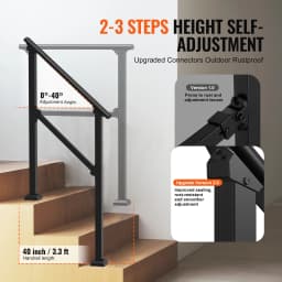 SucceBuy Handrails for Outdoor Step Stair Hand Rail Kit Transitional Carbon Steel Railing with Installation for Seniors Concrete