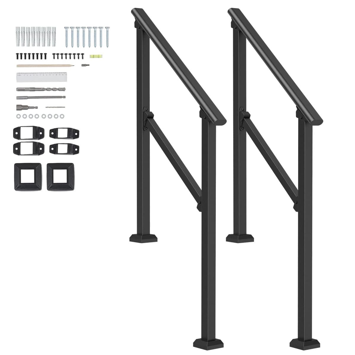 SucceBuy Handrails for Outdoor Step Stair Hand Rail Kit Transitional Carbon Steel Railing with Installation for Seniors Concrete