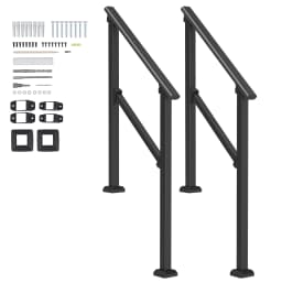 SucceBuy Handrails for Outdoor Step Stair Hand Rail Kit Transitional Carbon Steel Railing with Installation for Seniors Concrete