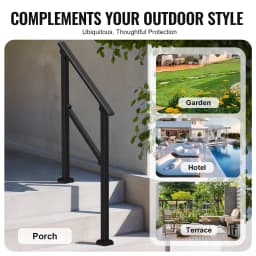 SucceBuy Handrails for Outdoor Step Stair Hand Rail Kit Transitional Carbon Steel Railing with Installation for Seniors Concrete