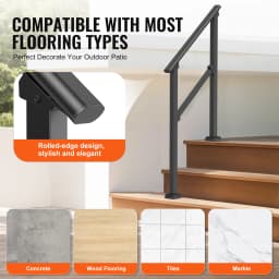 SucceBuy Handrails for Outdoor Step Stair Hand Rail Kit Transitional Carbon Steel Railing with Installation for Seniors Concrete