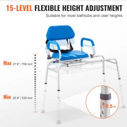 SucceBuy Sliding Tub Transfer Bench with 360 Degree Swivel Seat Safety Belt Height Adjustable Bath Chair for Elderly Disabled