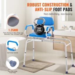 SucceBuy Sliding Tub Transfer Bench with 360 Degree Swivel Seat Safety Belt Height Adjustable Bath Chair for Elderly Disabled