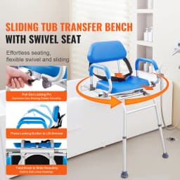 SucceBuy Sliding Tub Transfer Bench with 360 Degree Swivel Seat Safety Belt Height Adjustable Bath Chair for Elderly Disabled