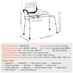 SucceBuy Sliding Tub Transfer Bench with 360 Degree Swivel Seat Safety Belt Height Adjustable Bath Chair for Elderly Disabled