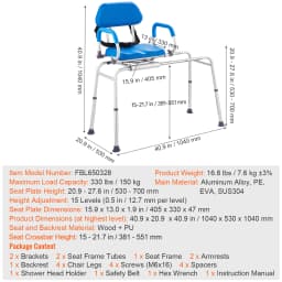 SucceBuy Sliding Tub Transfer Bench with 360 Degree Swivel Seat Safety Belt Height Adjustable Bath Chair for Elderly Disabled