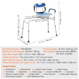 SucceBuy Sliding Tub Transfer Bench with 360 Degree Swivel Seat Safety Belt Height Adjustable Bath Chair for Elderly Disabled