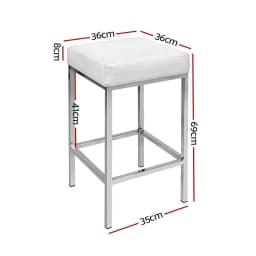 2x White Leather Padded Metal Bar Stools Modern Adjustable Counter Stools for Kitchen Dining Room Home Use