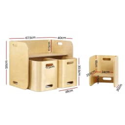 3PCS Kids Table and Chairs Set Multifunctional Storage Study Desk