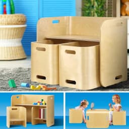 3PCS Kids Table and Chairs Set Multifunctional Storage Study Desk