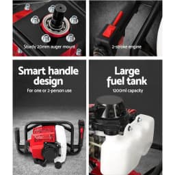 Petrol Powered Post Hole Digger Motor Only Red Heavy Duty Earth Auger Engine