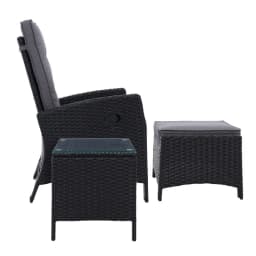 5 Piece Outdoor Wicker Recliner Chair Set with Table Adjustable Sun Lounge Black Furniture
