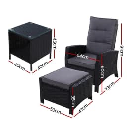 5 Piece Outdoor Wicker Recliner Chair Set with Table Adjustable Sun Lounge Black Furniture