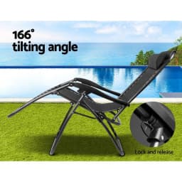 2PC Zero Gravity Folding Lounge Chair Adjustable Outdoor Recliner Sunbed Camping Black Set