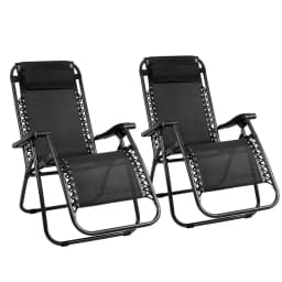 2PC Zero Gravity Folding Lounge Chair Adjustable Outdoor Recliner Sunbed Camping Black Set