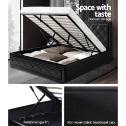 King Size Gas Lift Bed Frame Black Upholstered Storage Platform Bed Modern Durable Bedroom Furniture