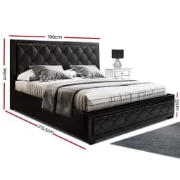 King Size Gas Lift Bed Frame Black Upholstered Storage Platform Bed Modern Durable Bedroom Furniture