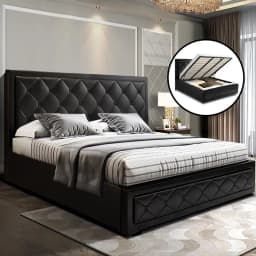 King Size Gas Lift Bed Frame Black Upholstered Storage Platform Bed Modern Durable Bedroom Furniture