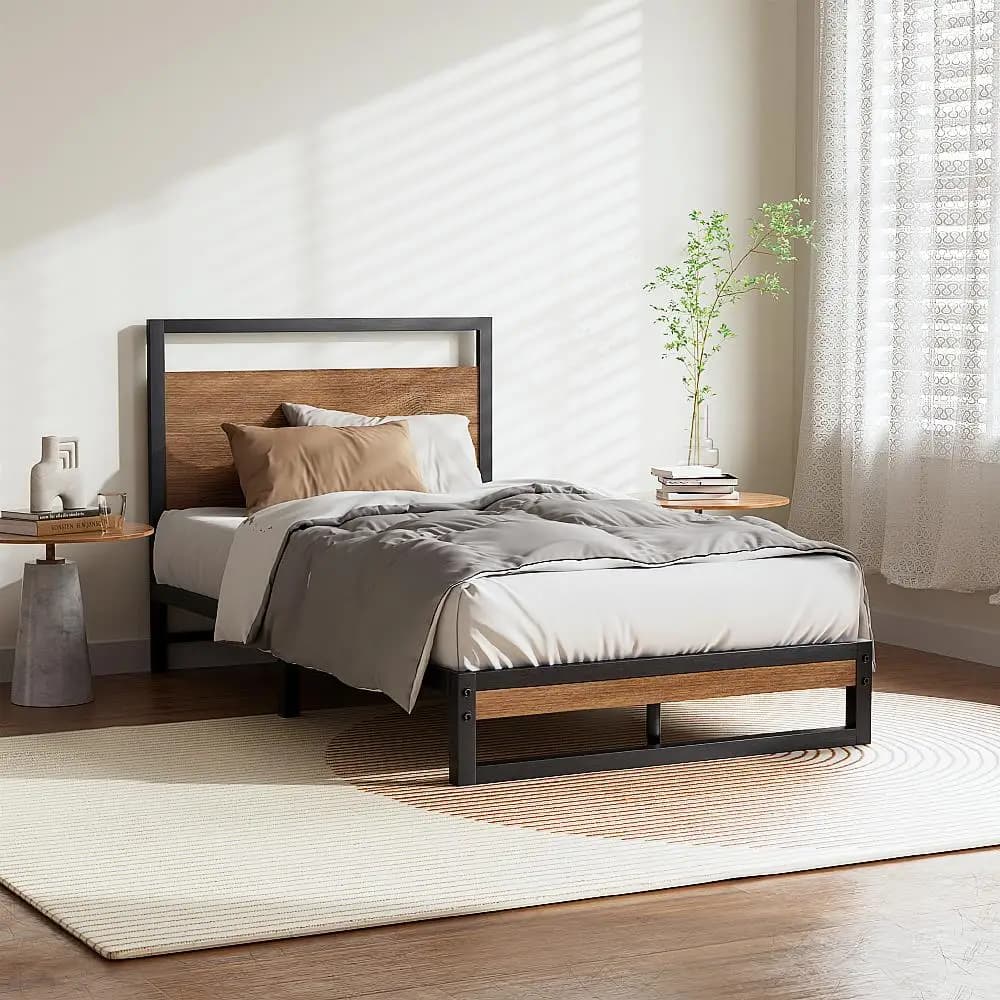 Single Size Metal Bed Frame with Strong Support Platform for Bedroom Use