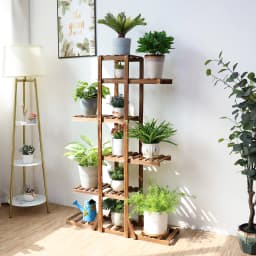 Wood Flower Planter Pot Stand Display Rack for Indoor Outdoor Garden Yard Storage Shelf