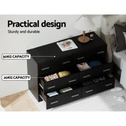 6 Drawer Chest of Drawers Modern Black Tall Storage Cabinet Bedroom Dresser Vertical Organizer for Clothes Home Furniture