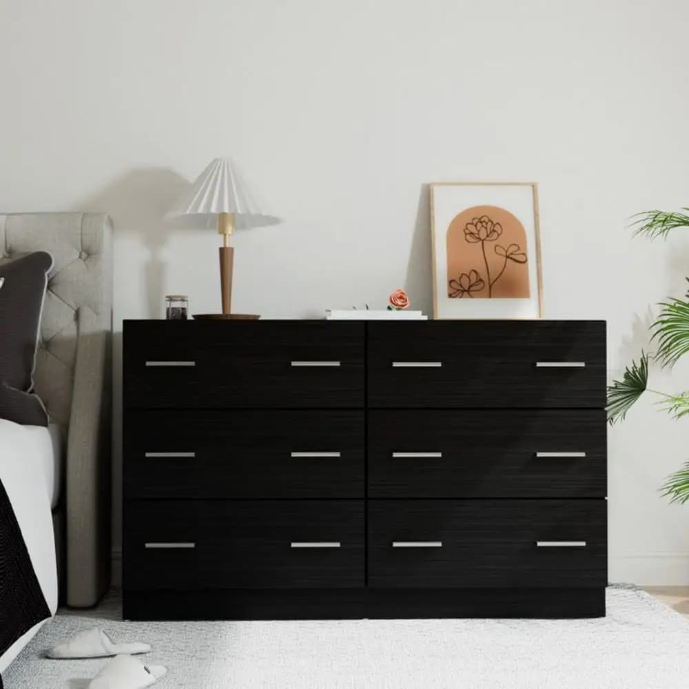 6 Drawer Chest of Drawers Modern Black Tall Storage Cabinet Bedroom Dresser Vertical Organizer for Clothes Home Furniture