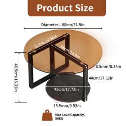 80cm Amber-Tinted Tempered Glass Coffee Table Modern Center Table Side Table with Sintered Stone Tier for Home Office Decor