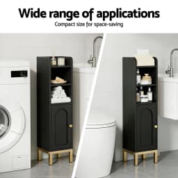 2 Pack Bathroom Storage Cabinet Floor Organizer Toilet Corner Adjustable Black Shelf Rack Space Saving Cabinet for Home Bathroom Utility Room