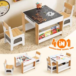 Kidbot 4 IN 1 Kids Table and Chairs Set Childrens Activity Centre Picnic Play Study Furniture Indoor Outdoor Drawing Art Gaming