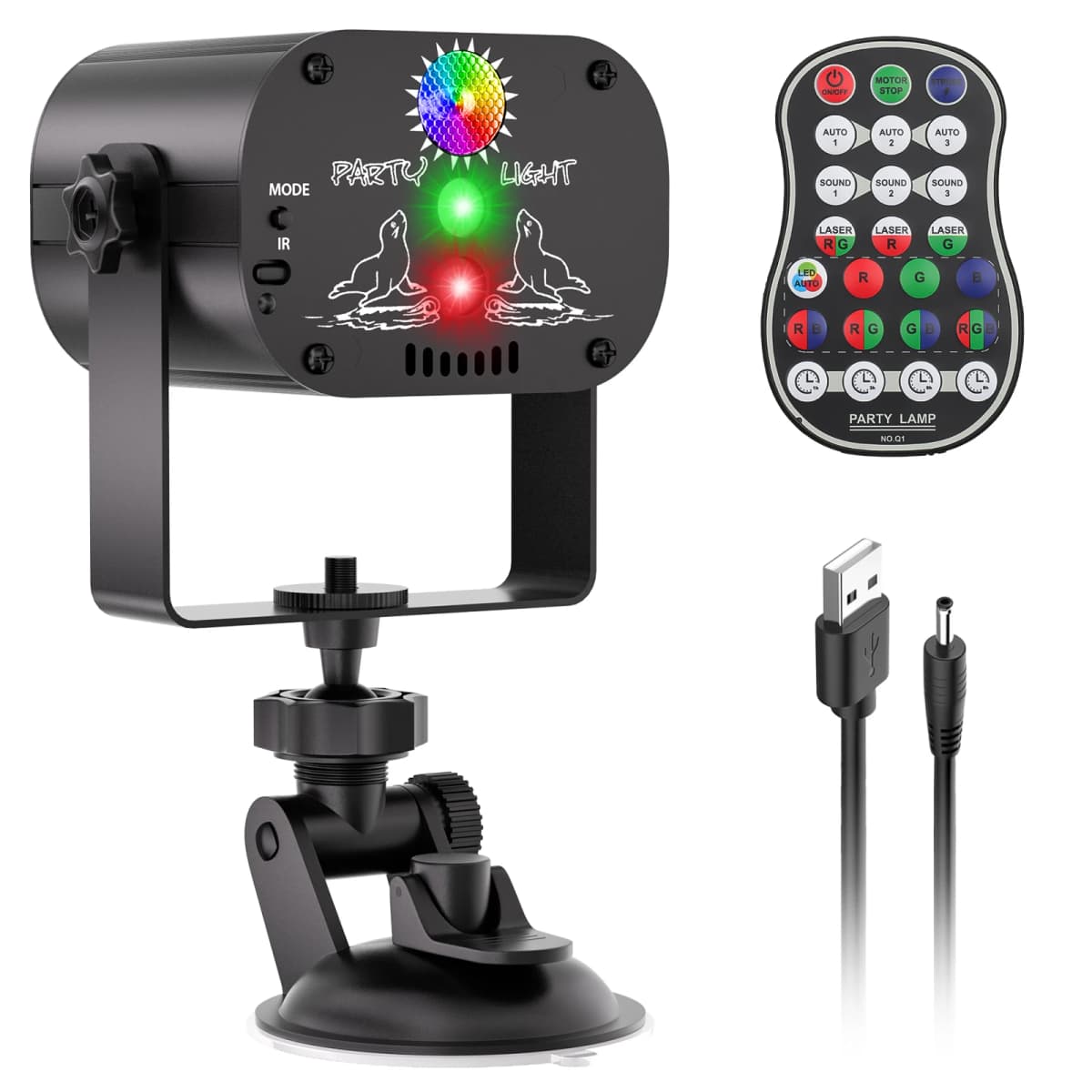 Datewink Mini USB DJ Disco Light + RGB LED Stage Lights Projector Without Battery With Suction Cup Remote Control For Party Club
